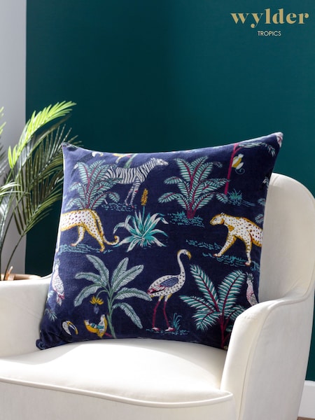 Wylder Blue Wilds Tropical 100% Cotton Polyester Filled Cushion (Q83841) | £24