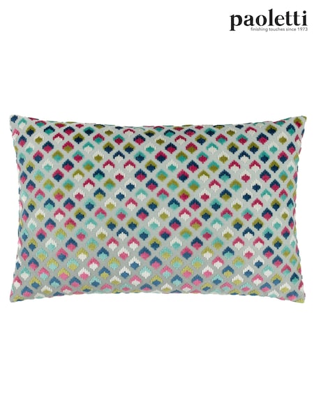 Paoletti Grey/Pink 40 x 60cm Lexington Diamond Velvet Jacquard Polyester Filled Cushion (Q83876) | £18