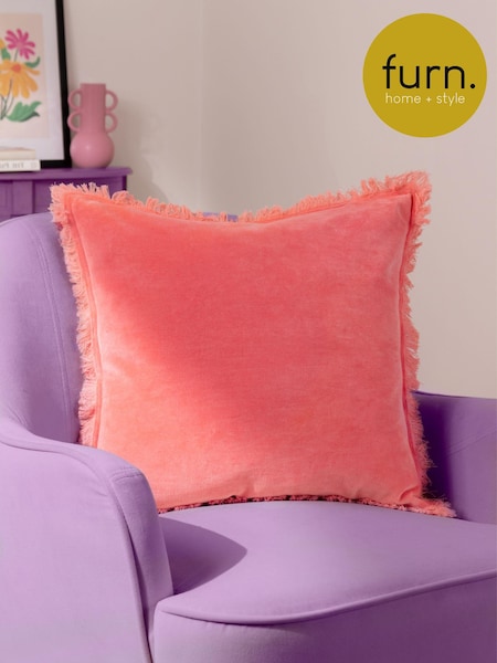 Furn Coral Pink 45 x 45cm Gracie 100% Cotton Velvet Fringed Polyester Filled Cushion (Q83890) | £18