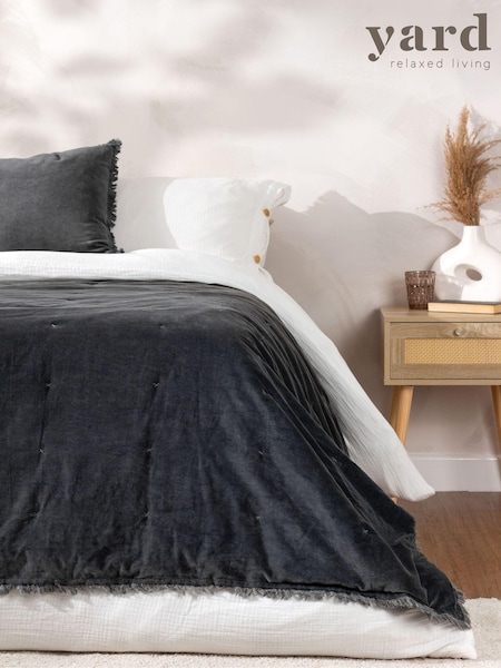 Yard Slate Blue Jaye Velvet Fringed Filled 100% Cotton Bedspread (Q83900) | £92