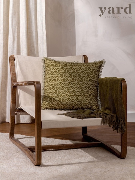 Yard Olive Green Georgi Fringed Polyester Filled 100% Cotton Cushion (Q83906) | £18