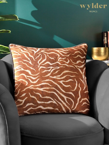 Wylder Tropics Orange Jurong Tiger Chenille Animal Print Feather Filled Cushion (Q83912) | £26