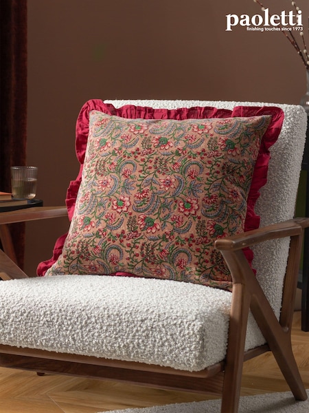 Paoletti Pink Haven Floral 100% Cotton Velvet Polyester Filled Cushion (Q83920) | £22
