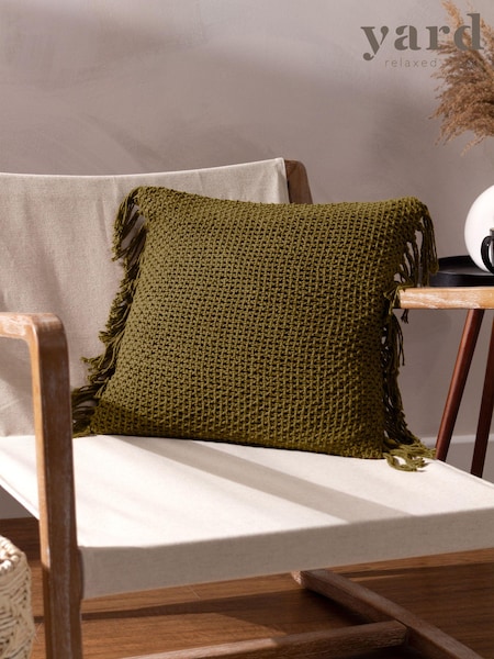 Yard Khaki Green Nimble Knitted Feather Filled 100% Cotton Cushion (Q83926) | £20