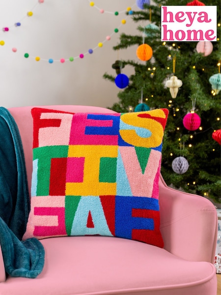 heya home Pink FestiveVal Festive Knitted Polyester Filled 100% Cotton Cushion (Q83937) | £22