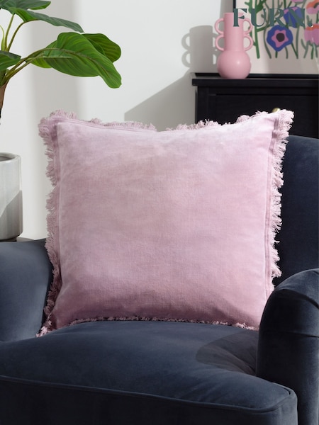 Furn Lilac 45 x 45cm Gracie 100% Cotton Velvet Fringed Feather Filled Cushion (Q83965) | £24