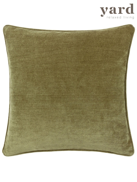 Yard Olive Green 50 x 50cm Heavy Chenille Velvet Piped Feather Filled Cushion (Q83974) | £24