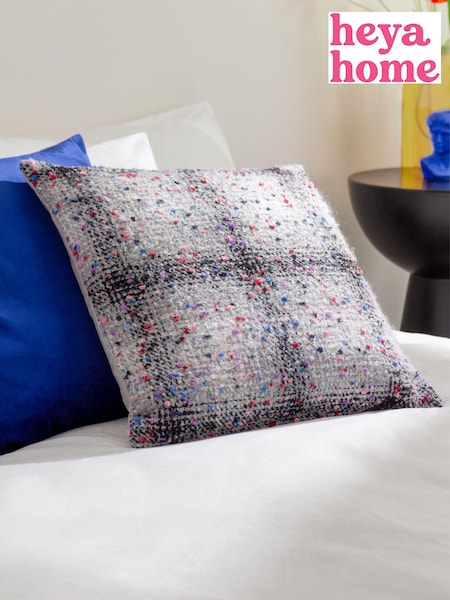 heya home Grey Connie Check Jacquard Feather Filled Cushion (Q83986) | £20