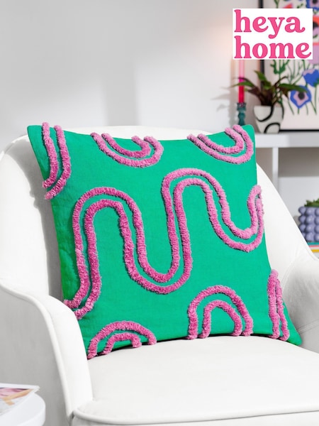 Heya Home Blue Archie Tufted Polyester Filled Cushion (Q83998) | £17