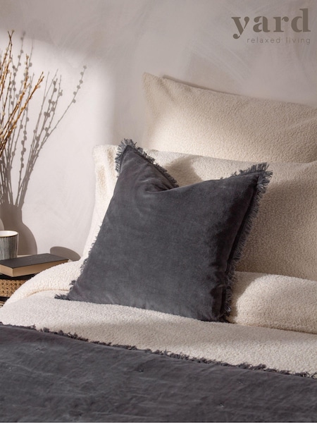 Yard Slate Blue Jaye Velvet Fringed Polyester Filled 100% Cotton Cushion (Q84010) | £18