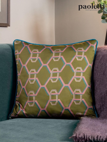 Paoletti Green Carnaby Chain Geometric Satin Feather Filled Cushion (Q84020) | £24