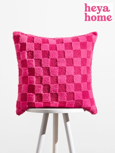 heya home Pink Check It Boucle Fleece Feather Filled Cushion (Q84022) | £20