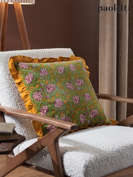 Paoletti Green Howsden Floral 100% Cotton Velvet Feather Filled Cushion (Q84023) | £28