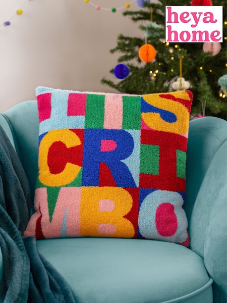 heya home Pink FestiveVal Crimbo Knitted Polyester Filled 100% Cotton Cushion (Q84025) | £22