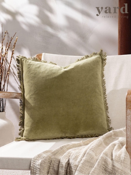 Yard Moss Green Jaye Velvet Fringed Polyester Filled 100% Cotton Cushion (Q84030) | £18