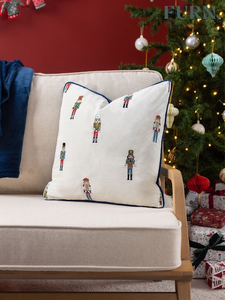 Furn Cream Classic Nutcracker Embroidered Feather Filled Christmas Cushion (Q84055) | £24