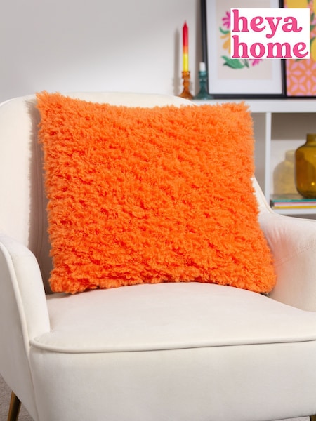 heya home Orange Fluff Ball Faux Fur Feather Filled Cushion (Q84067) | £19