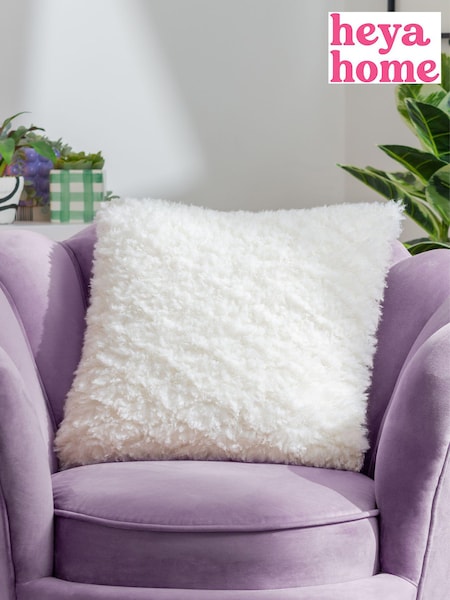 heya home Cream Fluff Ball Faux Fur Feather Filled Cushion (Q84082) | £19