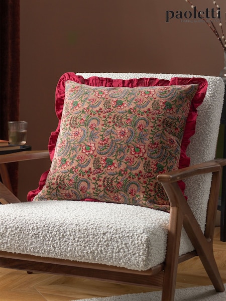 Paoletti Pink Haven Floral 100% Cotton Velvet Feather Filled Cushion (Q84087) | £28