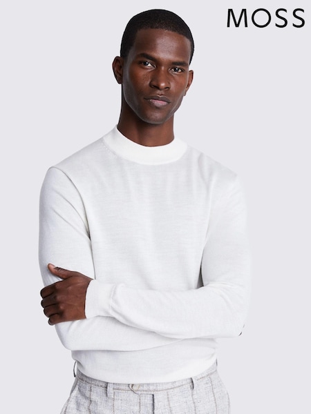 MOSS White Merino Mock Neck Jumper (Q85379) | £60