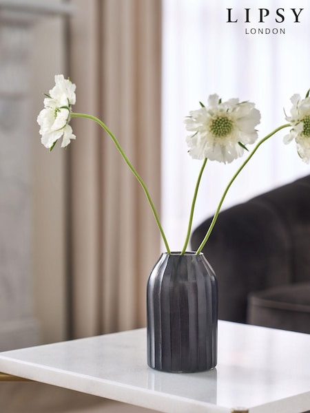 Lipsy Black Ribbed Carved Glass Stem Vase (Q85386) | £12