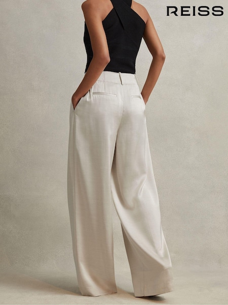 Reiss Champagne Isla Petite Satin Wide Leg Trousers (Q85793) | £68