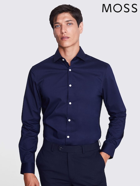 MOSS Blue Slim Stretch Shirt (Q85808) | £35