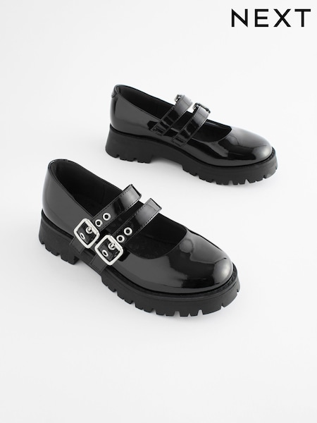 Black Patent Chunky Double Buckle Mary Jane School Shoes (Q86117) | £27 - £34