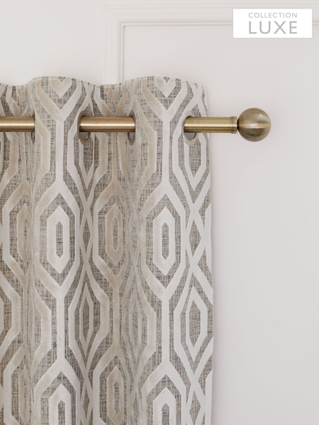 Natural/Champagne Collection Luxe Heavyweight Geometric Cut Velvet Eyelet Lined Curtains (Q86719) | £175 - £350
