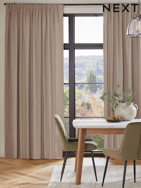 Natural Dark Cotton Lined Pencil Pleat Curtains (Q86721) | £20 - £90