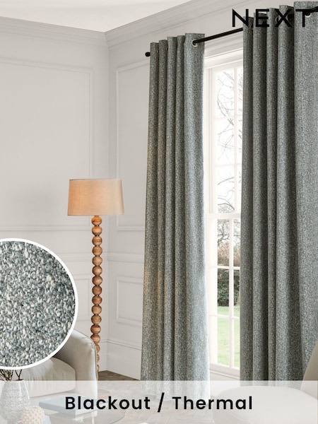 Blue Cosy Texture Blackout/Thermal Eyelet Curtains (Q86729) | £80 - £160