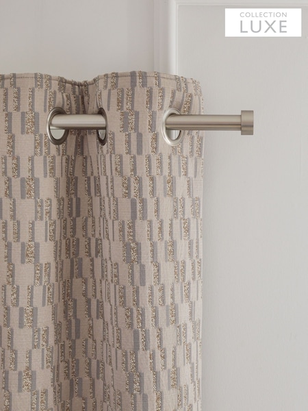 Mink Natural Collection Luxe Textured Blocks Eyelet Lined Curtains (Q86880) | £120 - £230