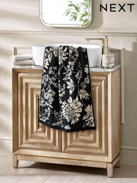 Black Floral 100% Cotton Towel (Q87133) | £8 - £18