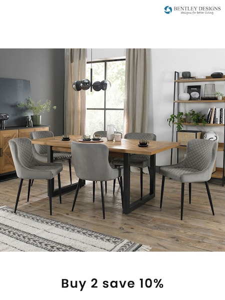 Bentley Designs Rustic Oak Black Indus Extending 6-8 Seater Dining Table and Grey Chairs Set (Q87337) | £1,600