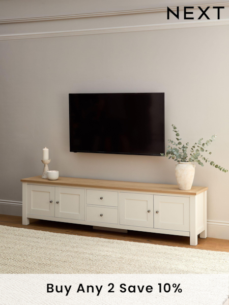 Cream Malvern Oak Effect Up to 90 inch Slim TV Unit (Q87701) | £399