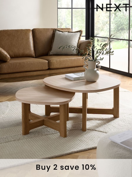Light Travertine Effect Nest of 2, Round Coffee Table (Q87715) | £325