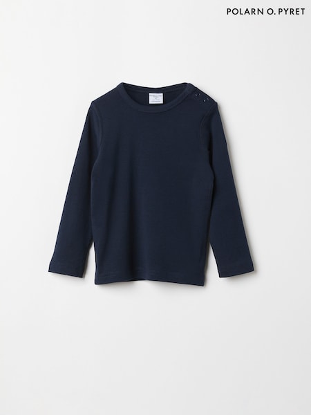 Polarn O. Pyret Blue Organic Cotton Long Sleeve Top (Q87967) | £18