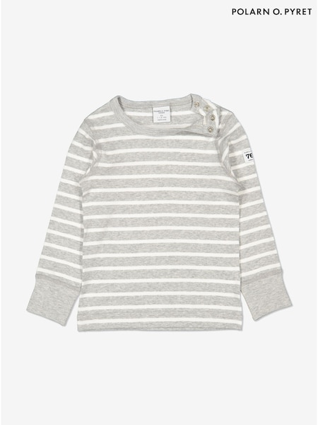 Polarn O. Pyret Grey Organic Cotton Striped Top (Q87969) | £18