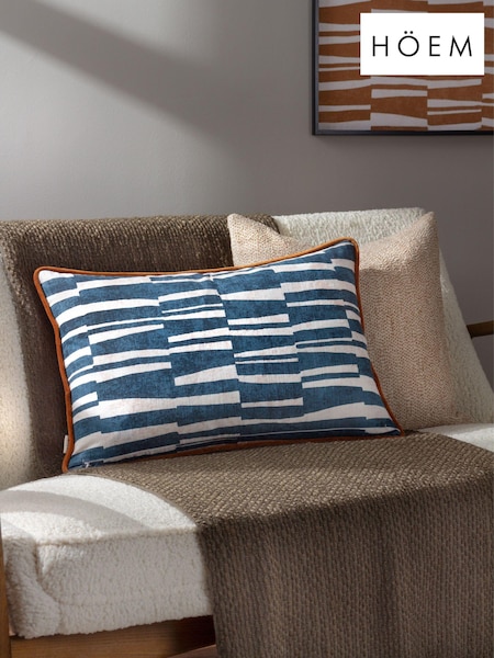 HÖEM Blue Piper Abstract Piped Feather Filled 100% Cotton Cushion (Q88036) | £28