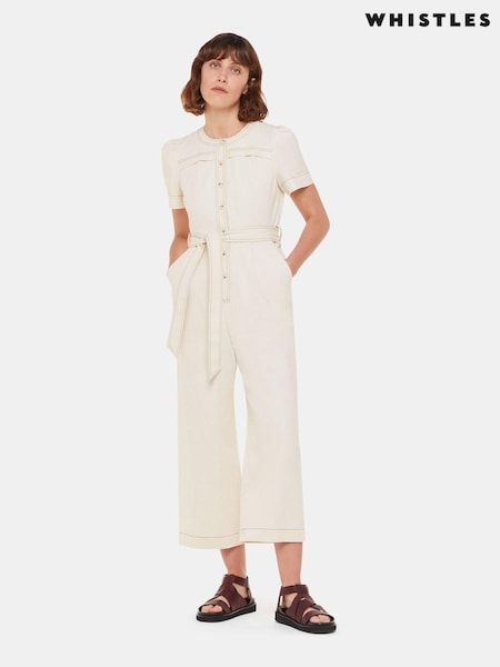Whistles Ivory Alana 100% Cotton Denim Jumpsuit (Q88099) | £149