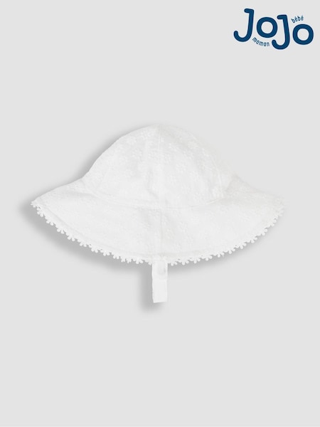 JoJo Maman Bébé White Broderie Floppy Hat (Q88283) | £14