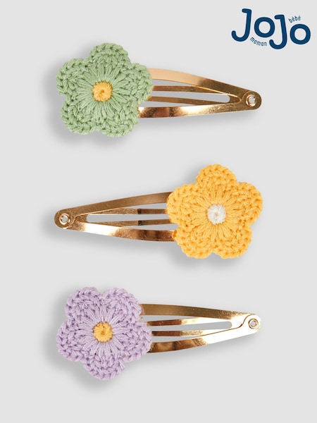 JoJo Maman Bébé Yellow Multi 3-Pack Crochet Flower Clips (Q88287) | £7