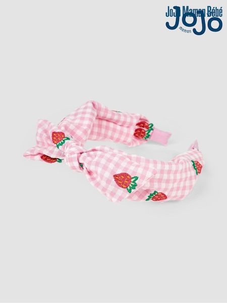 JoJo Maman Bébé Pink Strawberry Embroidered Gingham Headband (Q88305) | £7