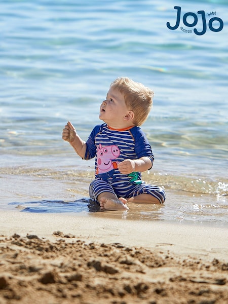 JoJo Maman Bébé Blue Peppa Pig UPF 50 1-Piece Sun Protection Suit (Q88307) | £26