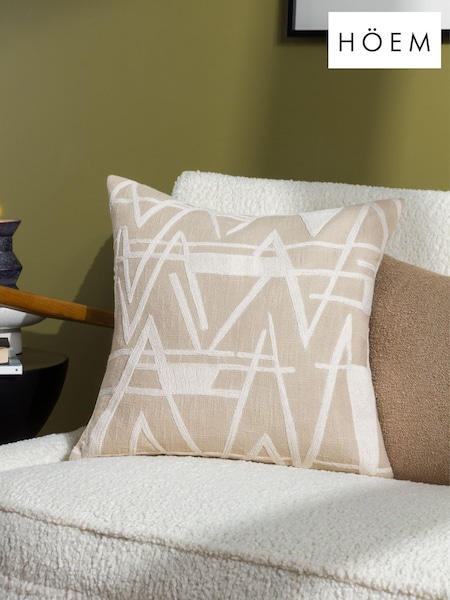 HÖEM Natural Vannes Embroidered Feather Filled 100% Cotton Cushion (Q88625) | £24