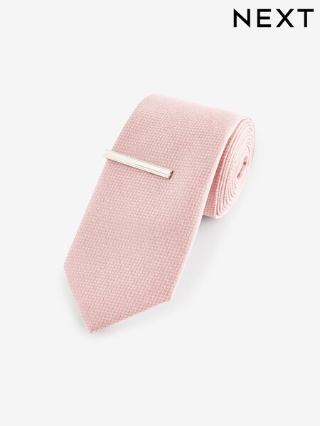 Light Pink Slim Textured Tie And Clip Set (Q88736) | £14