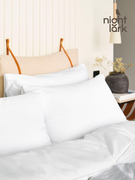 Night Lark Set of 2 White 100% Cotton Waffle Pillowcases (Q88995) | £25