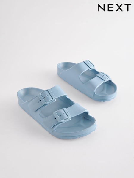 Blue EVA Double Strap Flat Slider Sandals With Adjustable Buckles (Q89254) | £18