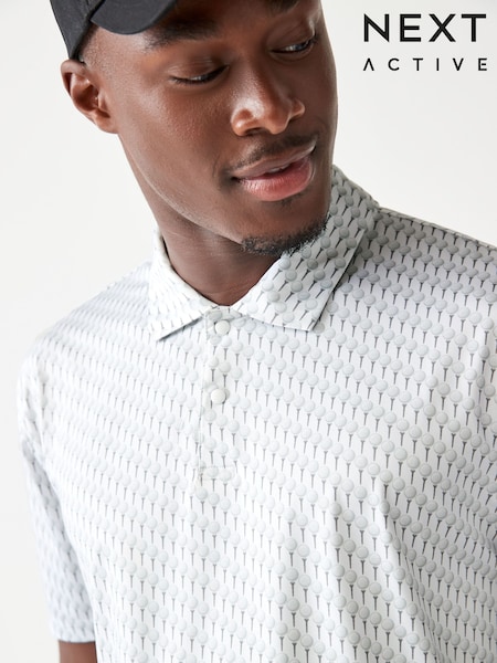 White Active Print Golf Polo Shirt (Q89695) | £25