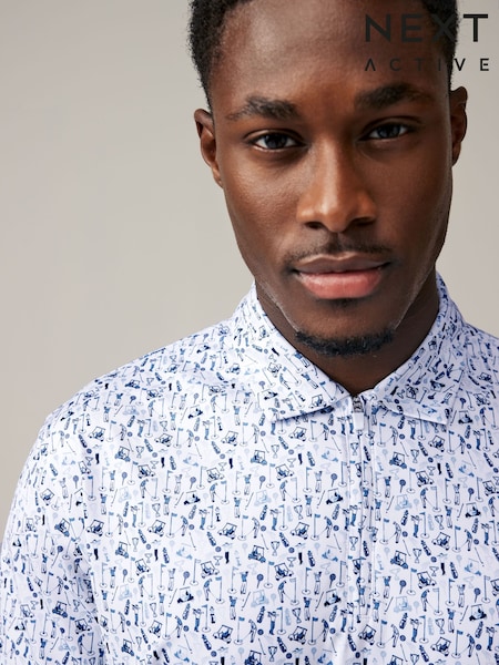 White/Blue Active Print Golf Polo Shirt (Q89701) | £25